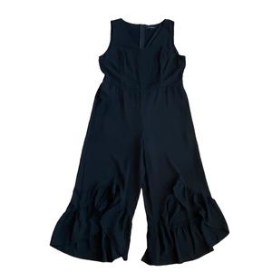 Lily Black sleeveless jumpsuit w/v neck & amazing ruffled,cropped  bottom hem